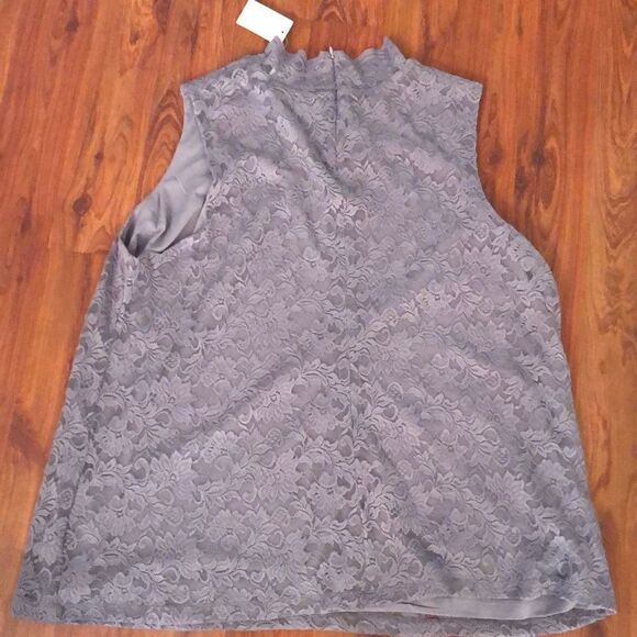 NWT Susan graver Gray stretch lace mock turtleneck sleeveless top size 3X - Picture 5 of 6